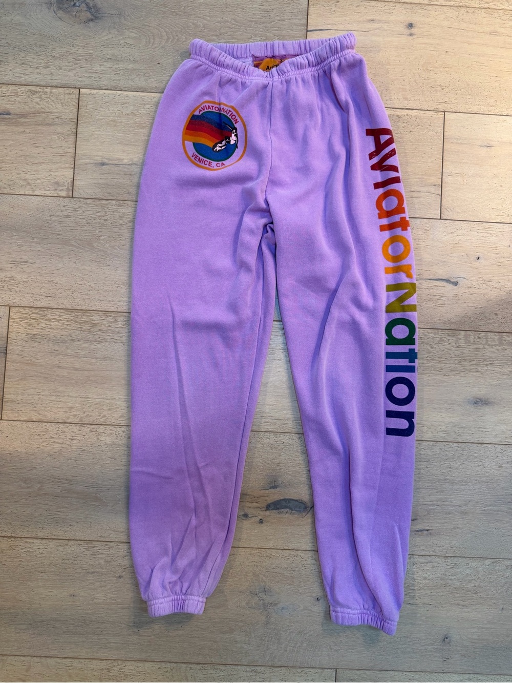Aviator Nation Small Lavender Sweatpants with Rainbow Side Logo